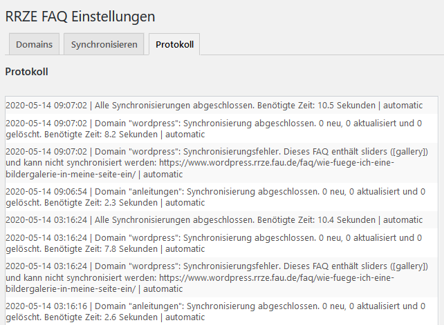 FAQ Protokoll Screenshot